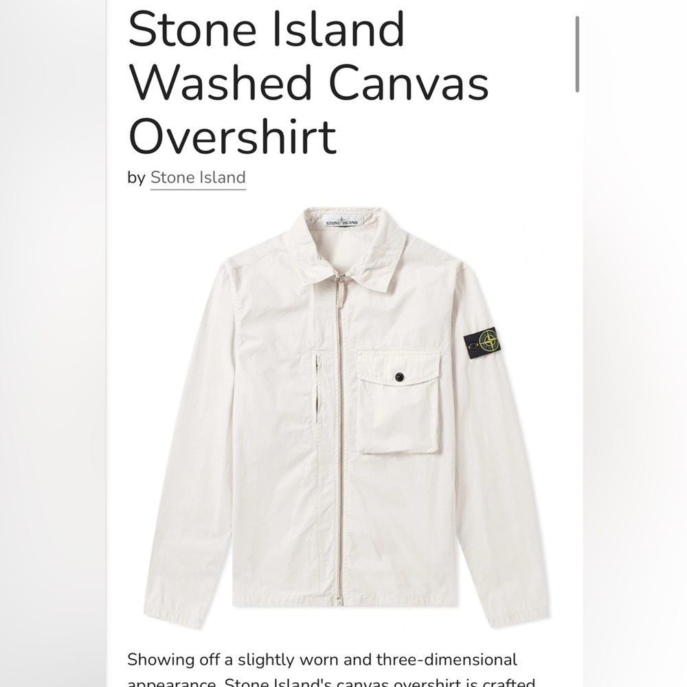 Stone Island Washed Canvas over shirt / Zip up jacket. Size XL Men’s.
